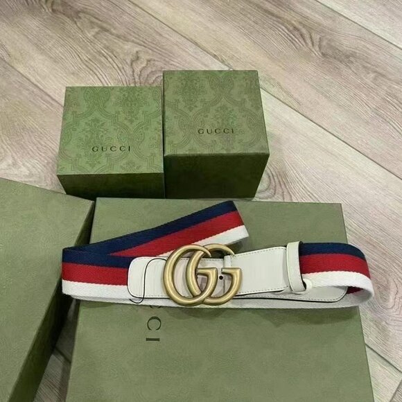 NWOT Authentic Gucci Red/White/Blue Canvas Web Double G Belt Size 105 - Picture 4 of 4
